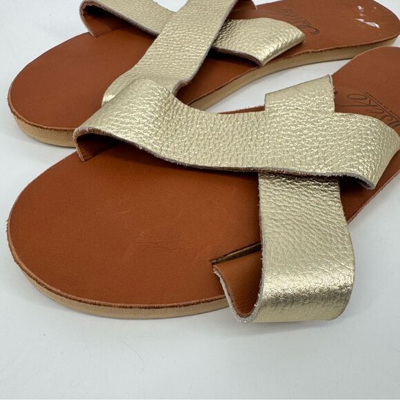 Sseko Gold Leather Cross Slide Sandals Size 10 - Picture 2 of 7